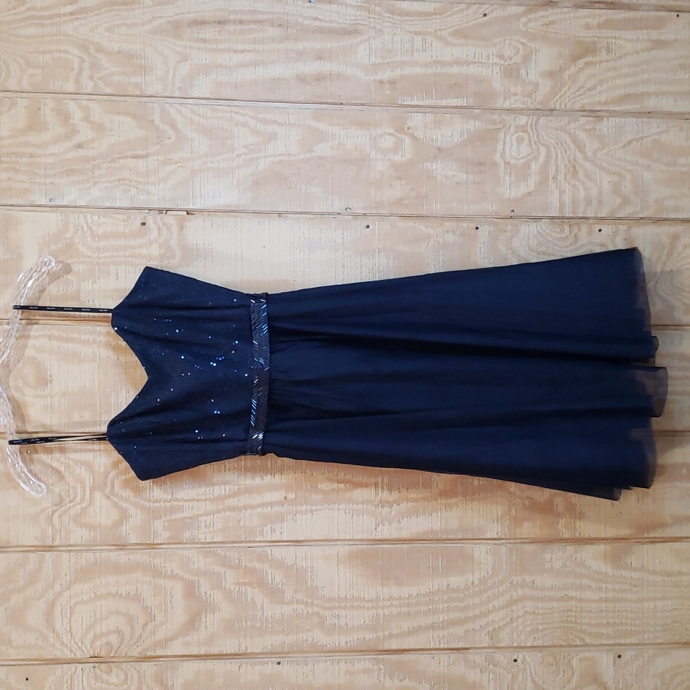 City Chic NWT Elsa Navy Blue Sequin Beaded Chiffon Flare Dress Size S